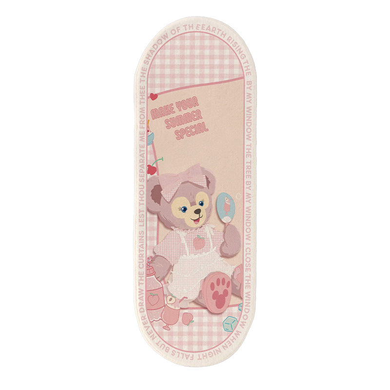 Plush Oval Runner Rug with Cute Cartoon Bear & Friends Print