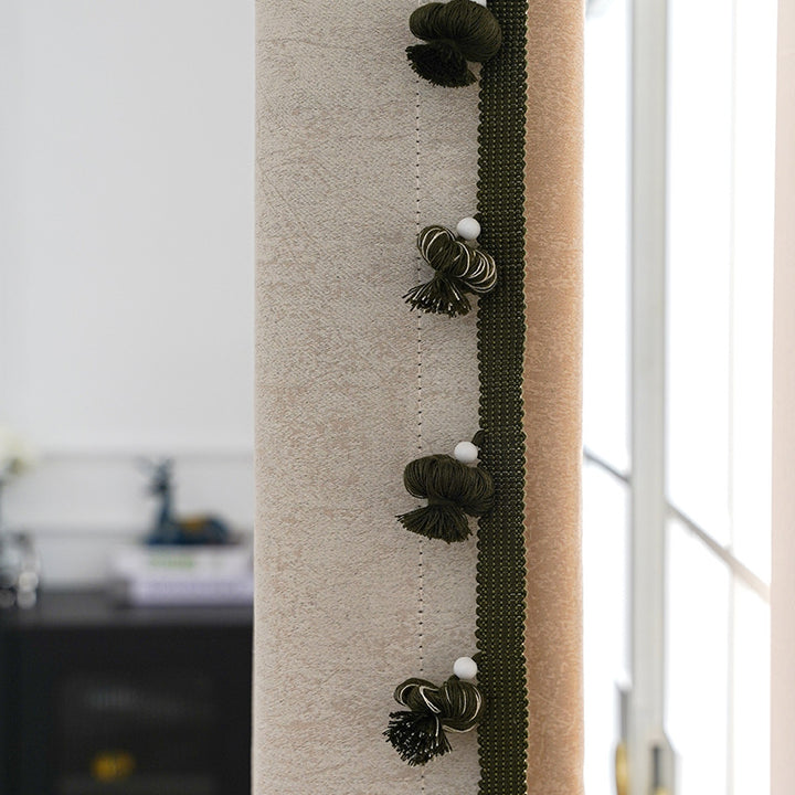 Decorative curtain trim with pompons