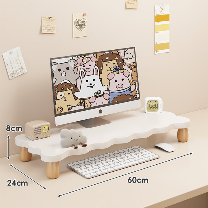 Solid Wood Low-Profile Monitor and Display Riser with Rounded Peg Legs and Keyboard Slide-Out Space
