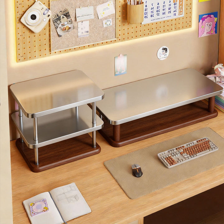 Solid Wood Monitor Riser Desk Shelf with Metal U-Leg Support