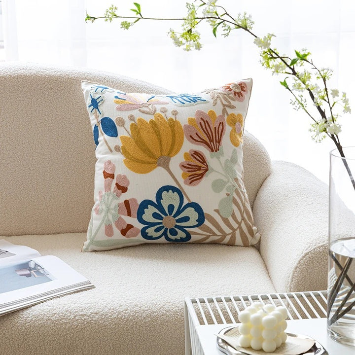 Embroidered Floral Throw Pillow