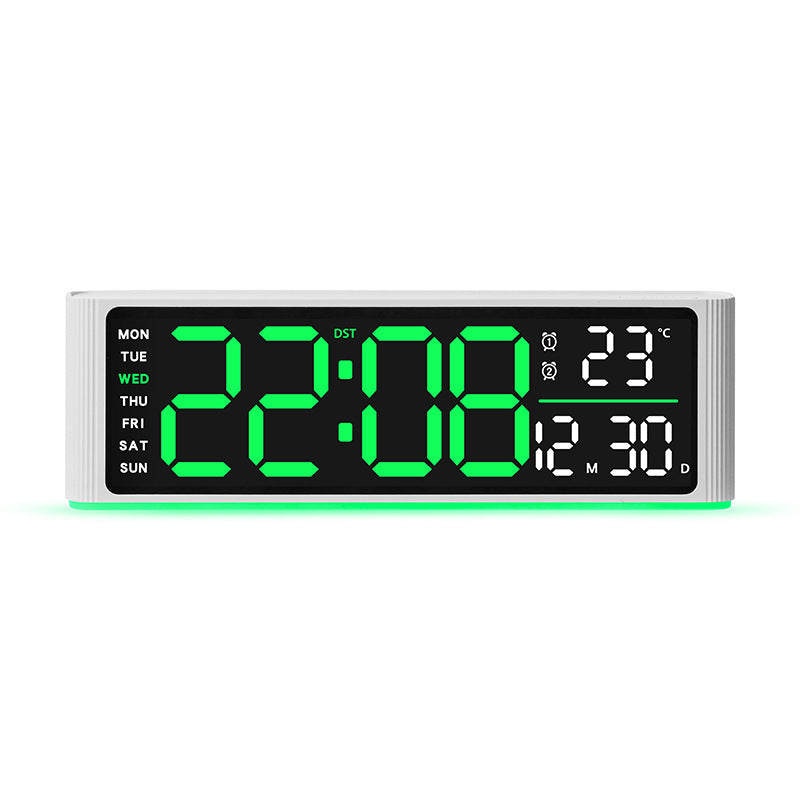 Digital LED alarm clock with temperature and day of week display