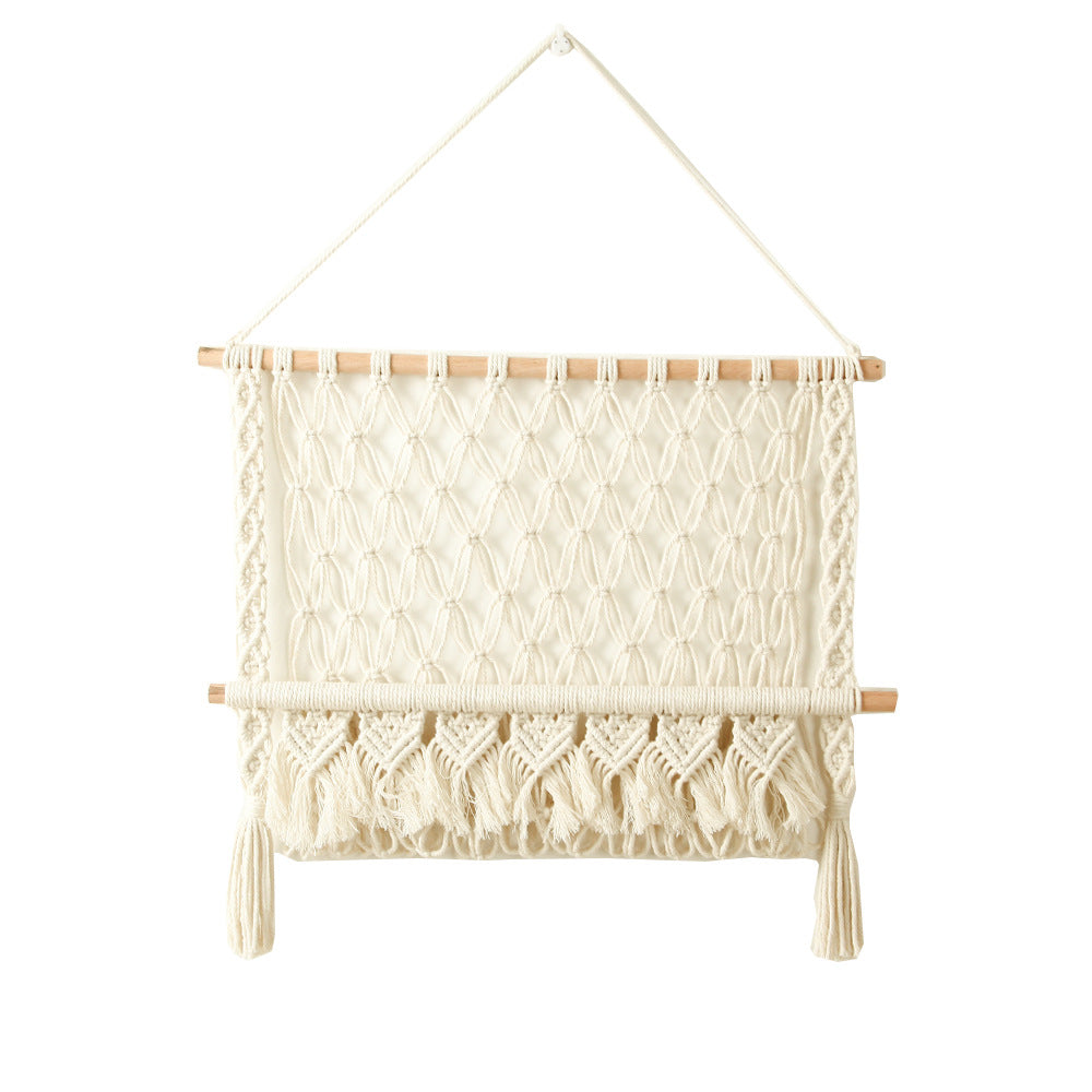 Macrame Wall Hanging with Natural Wood Accents