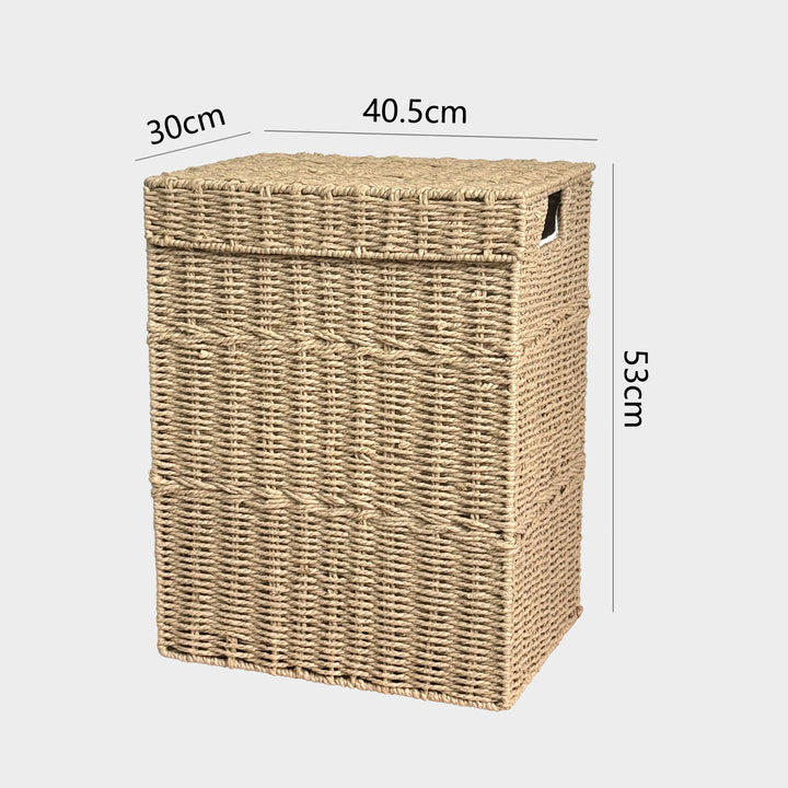 High-quality laundry basket with lid and natural weave