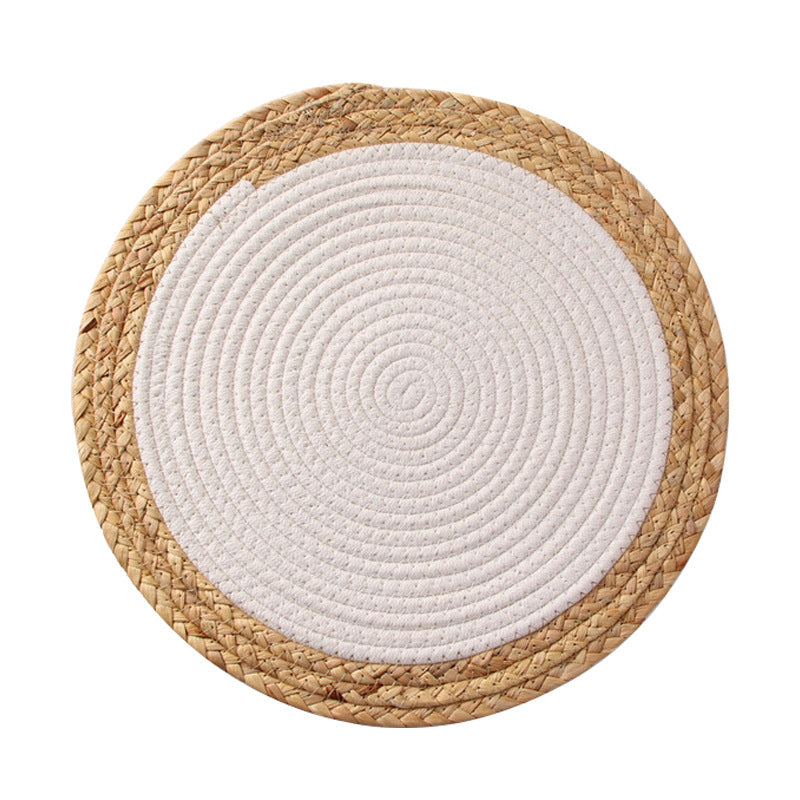 Round woven cotton braided rug for living and entrance area