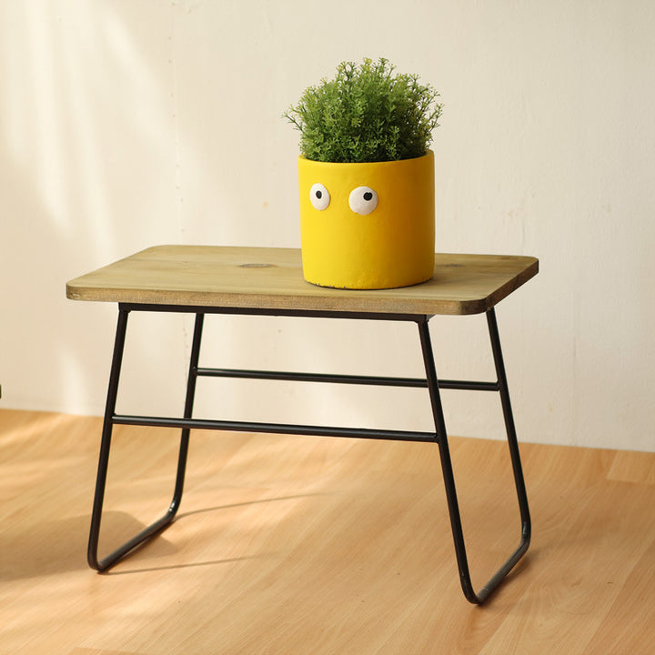 Modern wooden stool with metal frame