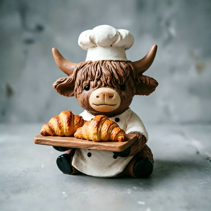 Decorative Highland Cattle Figure in Chef Outfit