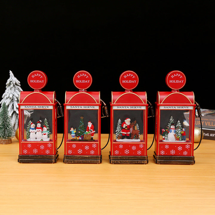 Nostalgic Christmas lantern with moving snowman scene