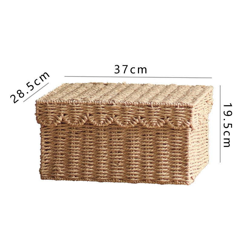 Storage basket with lid and reed design