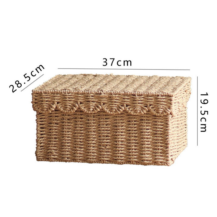 Storage basket with lid and reed design