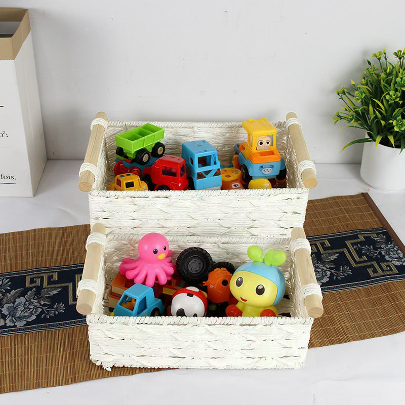 Handcrafted Woven Storage Basket with Wooden Handles