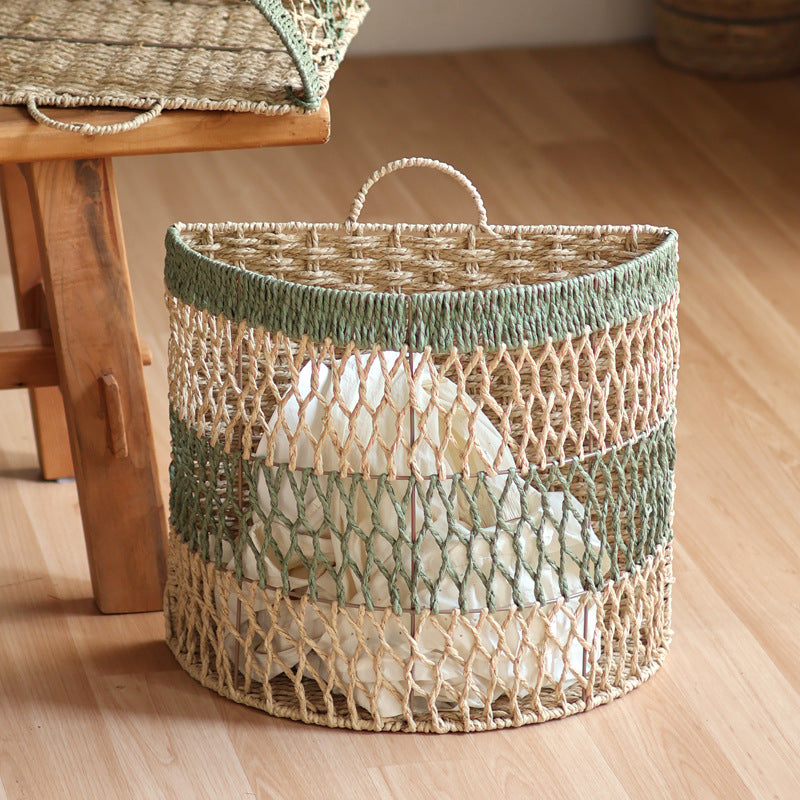 Storage basket with handwoven design