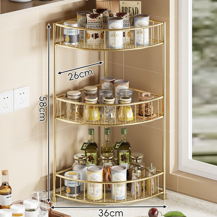 Three-Tier Corner Gold Metal Kitchen Storage Rack