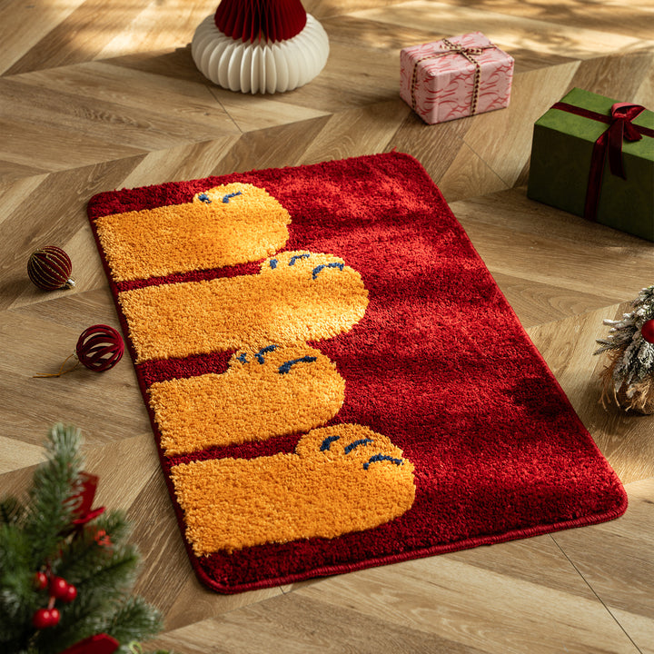 Fluffy bathroom doormat with paw relief