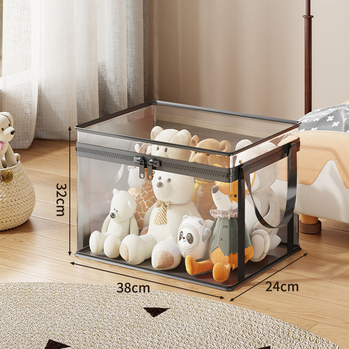 Stackable Transparent Zippered Storage Box Organizer with Reinforced Carry Handles