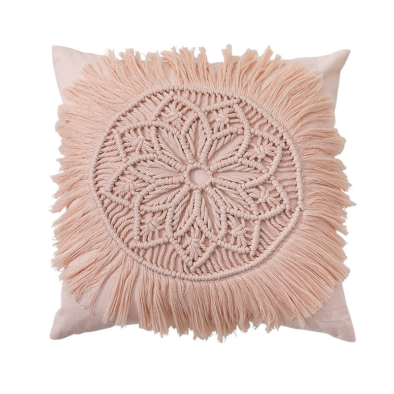 Macrame-Decorative pillow with tassels and hand-knotted Boho structure