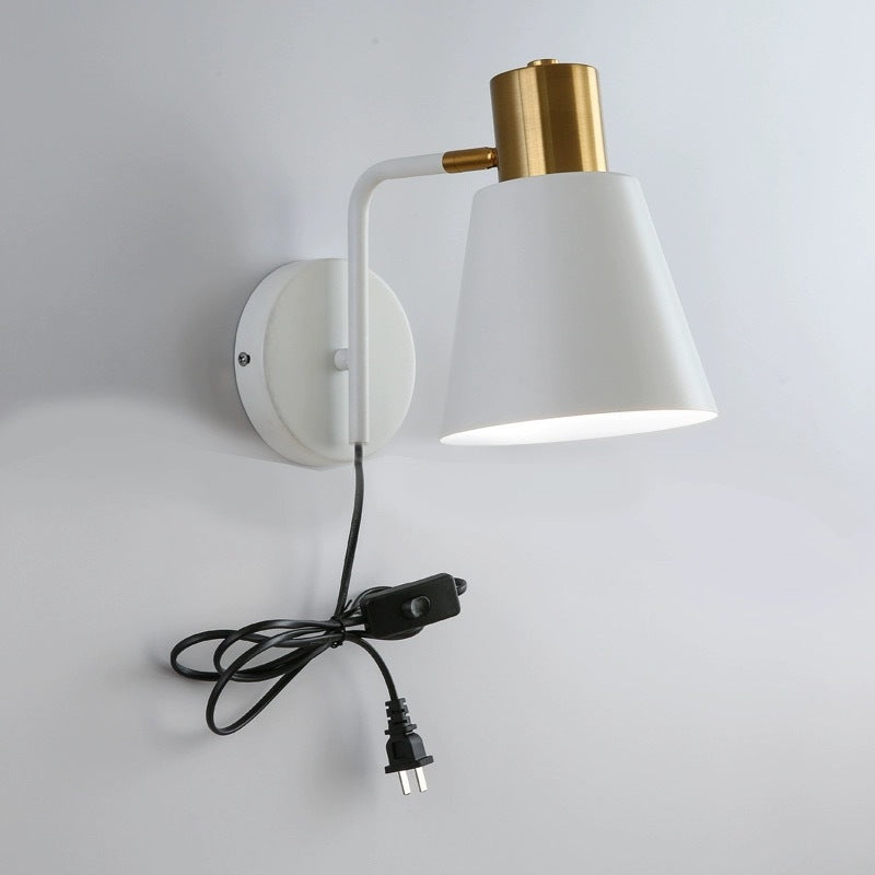 Rotatable cone wall light with brass socket and round back plate