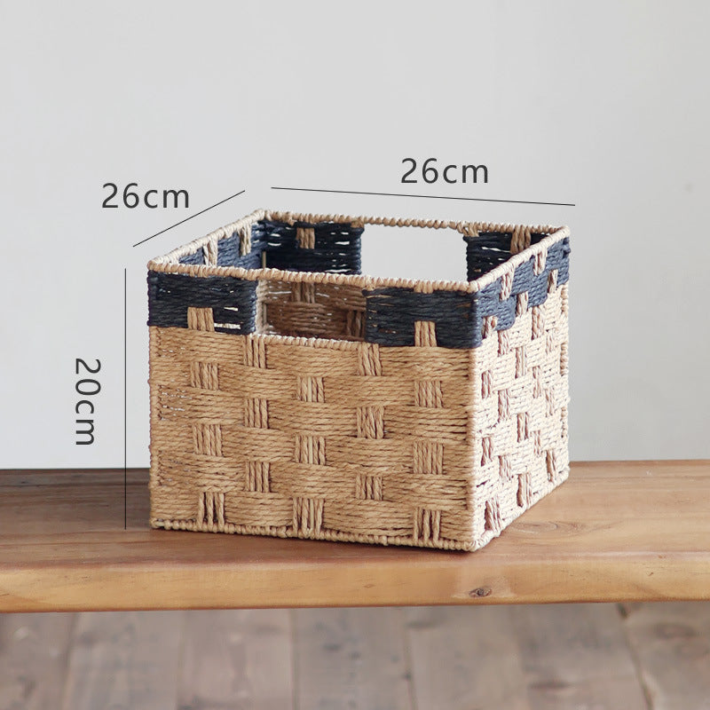 Square storage basket made of natural material