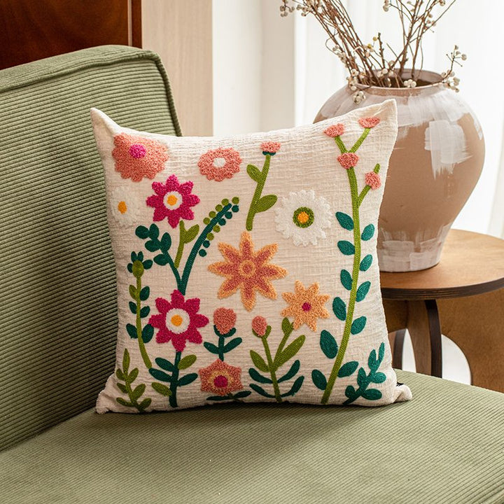 Embroidered Floral Cushion Cover
