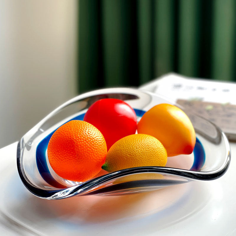 Sculptural Blown Glass Wave-Edged Decorative Centerpiece Bowl