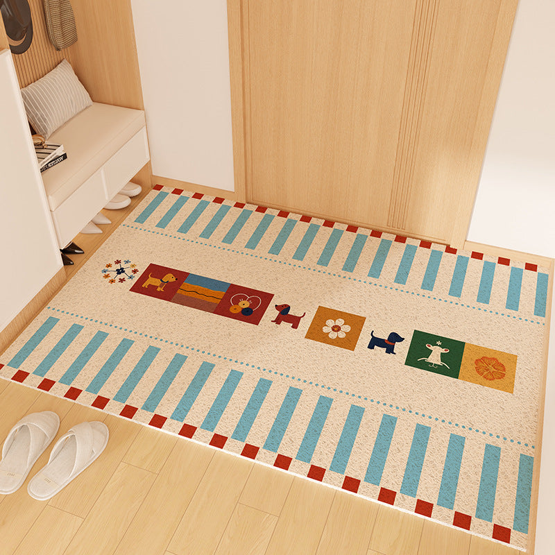 Playful Striped Dog Print Welcome Mat
