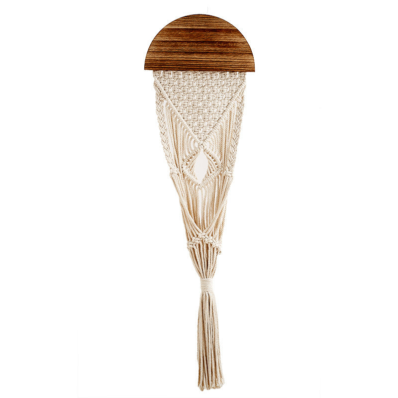 Decorative Macrame Wall Hanging with Wooden Accents