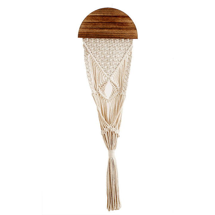 Decorative Macrame Wall Hanging with Wooden Accents