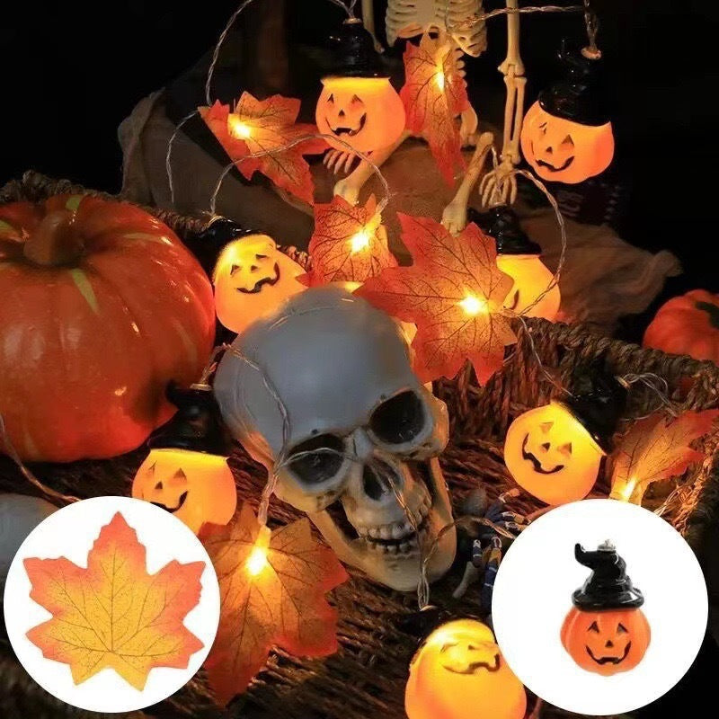Halloween LED Pumpkin Lantern and Maple Leaf Decorative Fairy Lights