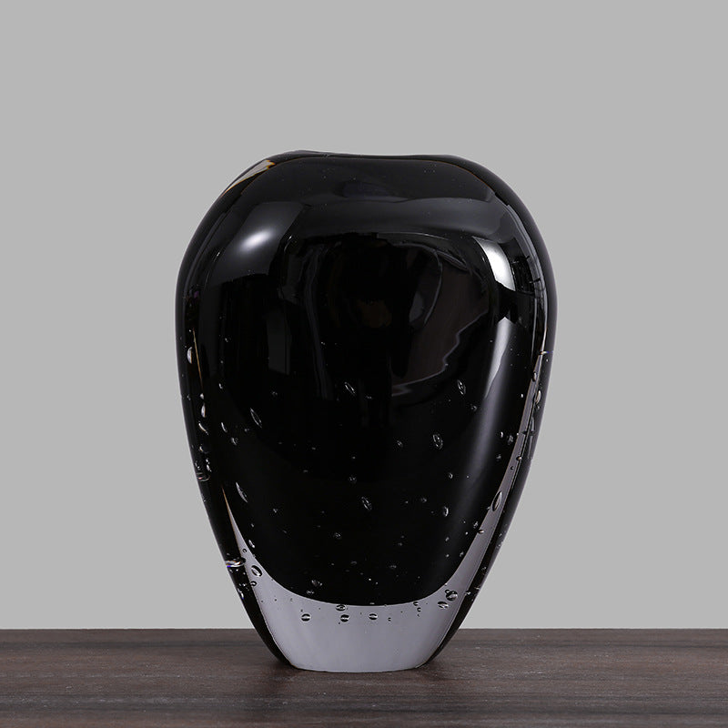 Hand-Blown Bubble-Encased Oval Glass Decorative Vase