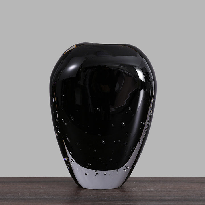 Hand-Blown Bubble-Encased Oval Glass Decorative Vase