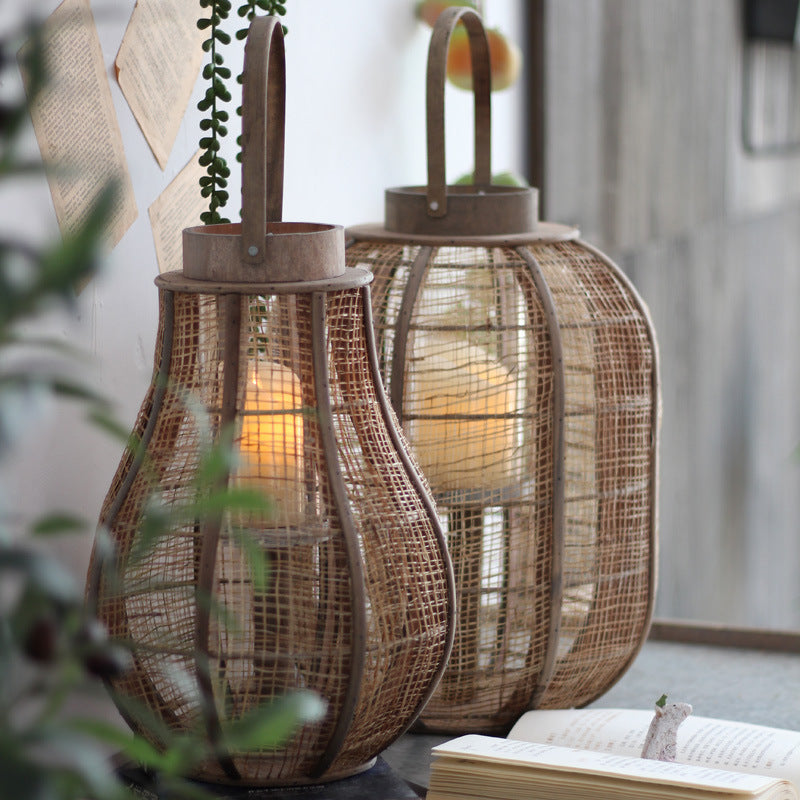 Rustic lantern made of braided natural material