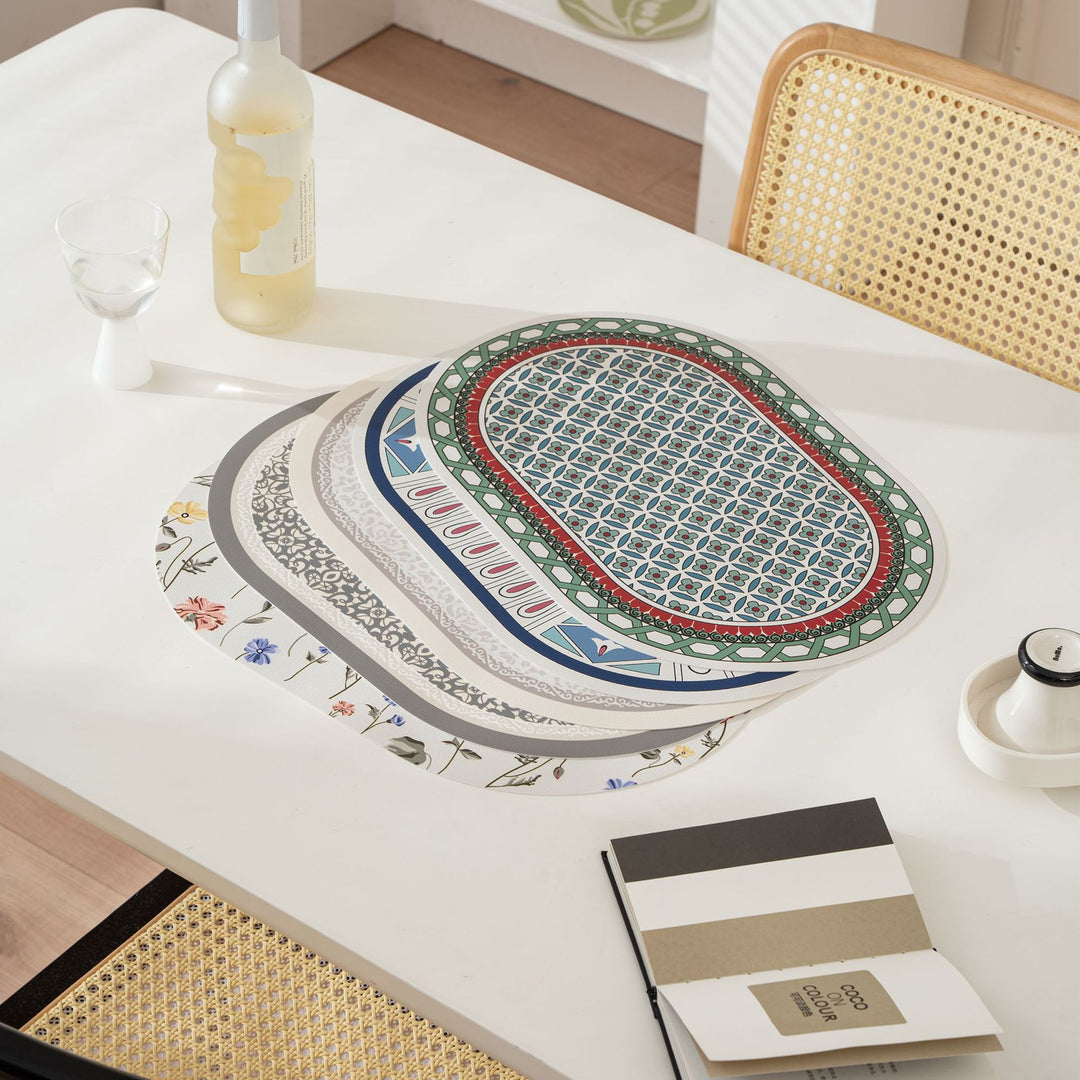 Bath Mat Set with Non-Slip Bottom and Baroque Ornament Pattern