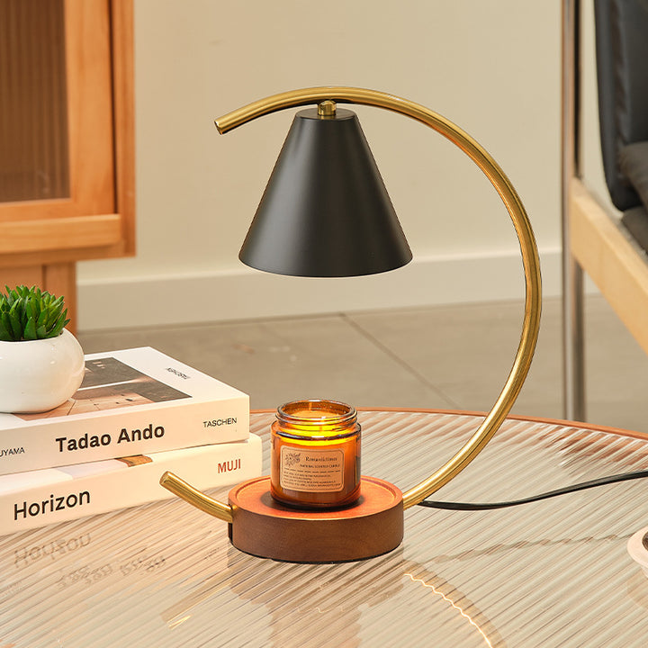 Crescent Arc Table Lamp with Leather Base