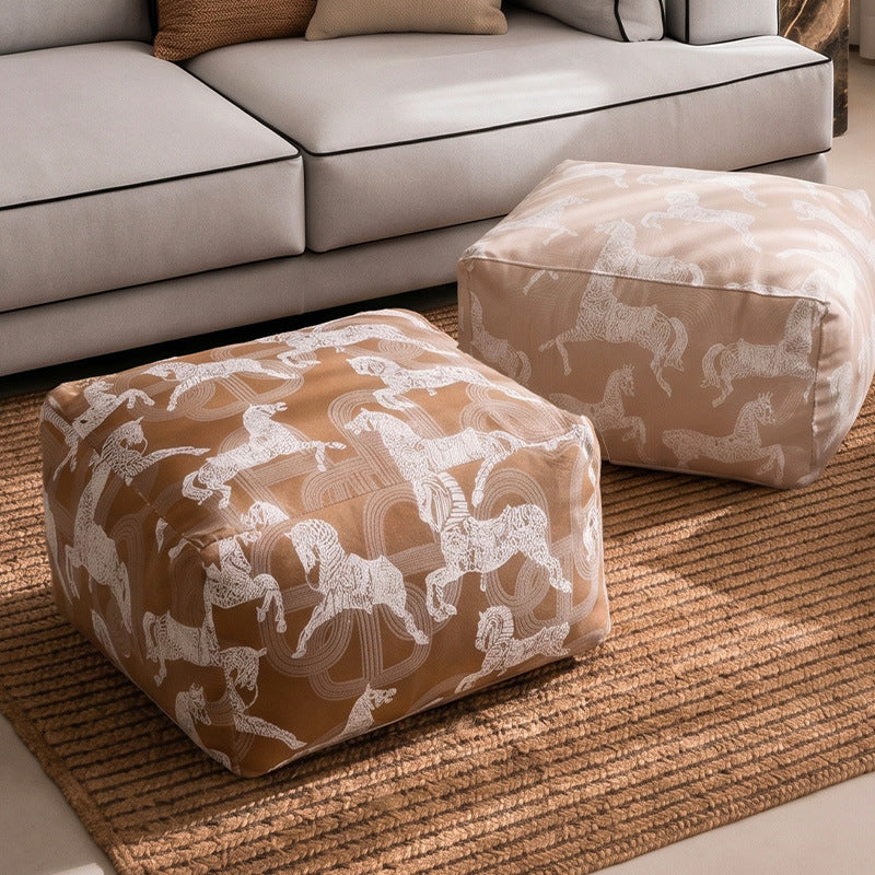 Floral Print Upholstered Floor Pouf