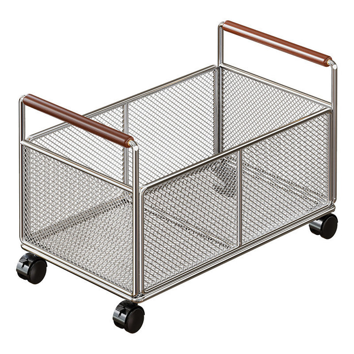 Compact Mesh Rolling Storage Cart with Wooden Handles