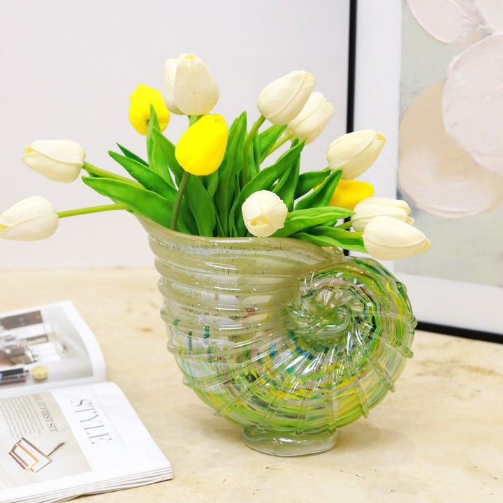 Hand-Blown Nautilus Shell Glass Decorative Sculpture Vase