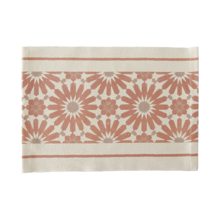 Woven placemat made of cotton blend with geometric diamond trim and fine texture