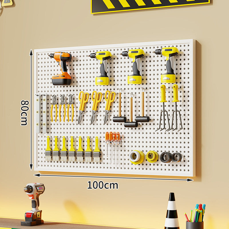 Wall-Mounted Perforated Metal Tool Pegboard Organizer with Magnetic Strip and Multi Hooks