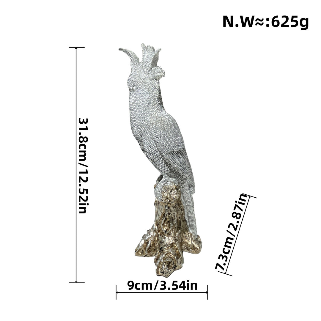 Shiny parrot figure on log