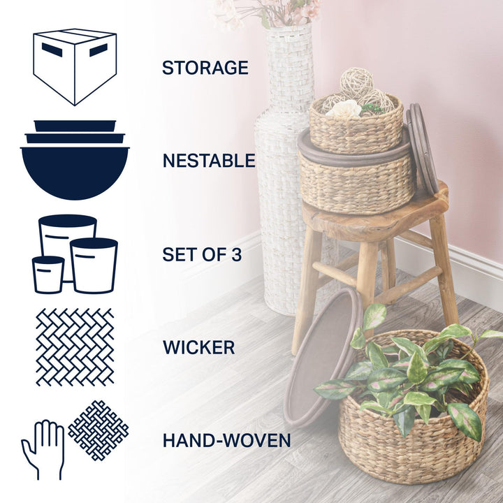 Handwoven storage basket with two handles