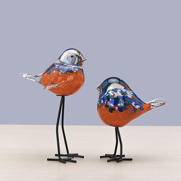 Hand-Blown Art Glass Standing Bird Sculpture on Metal Legs