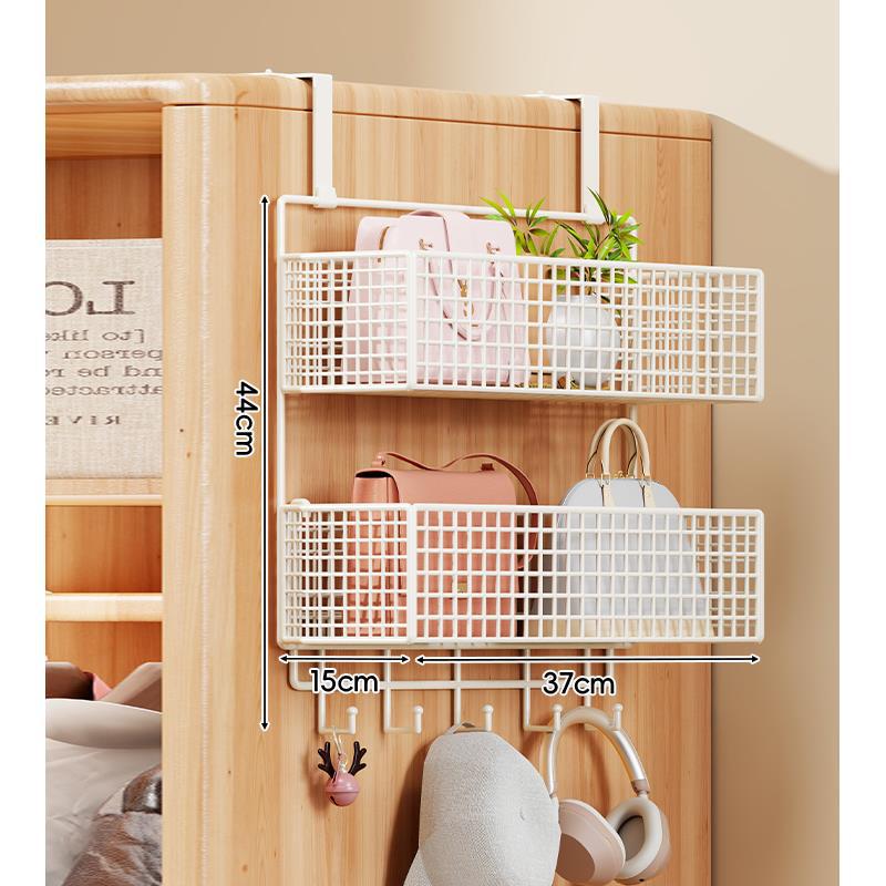 Over-the-Door Metal Grid Hanging Organizer with Four Stackable Baskets and Hooks