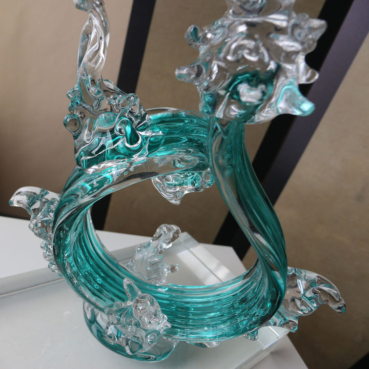 Hand-Blown Art Glass Decorative Centerpiece Sculpture with Ornate Loop Form