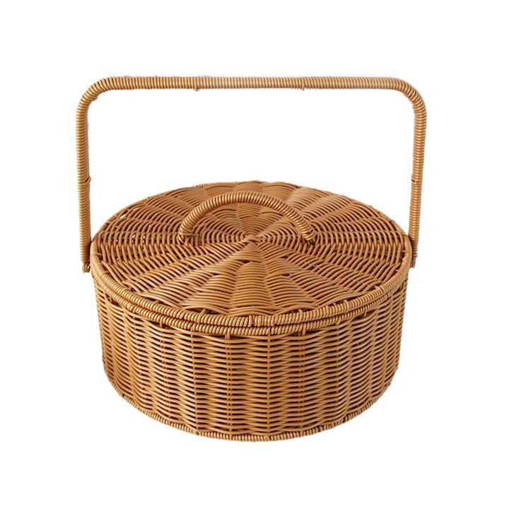 Round Handcrafted Wicker Storage Basket