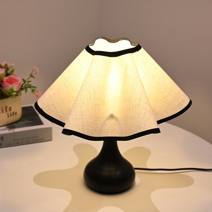 Elegant ruffled fabric shade nightstand lamp