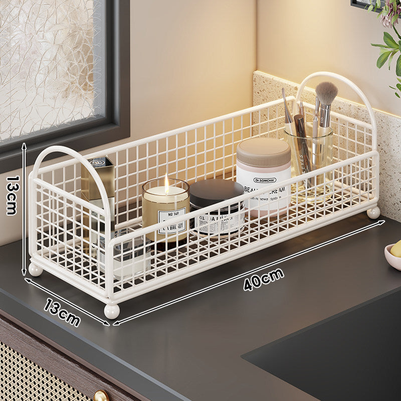 Countertop Metal Mesh Cosmetic and Skincare Organizer with Dual Arch Handles
