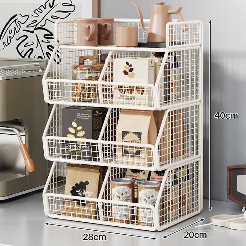 Stackable Two-Tier Wire Mesh Countertop Pantry Organizer with Tilt-Front Bins