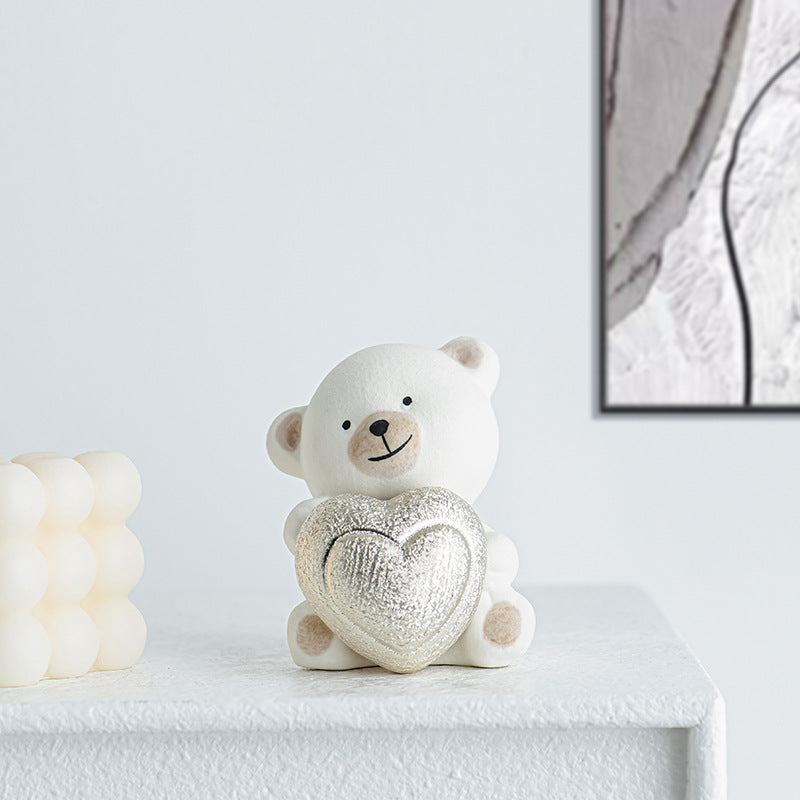 Kawaii Bear Figurine with Heart