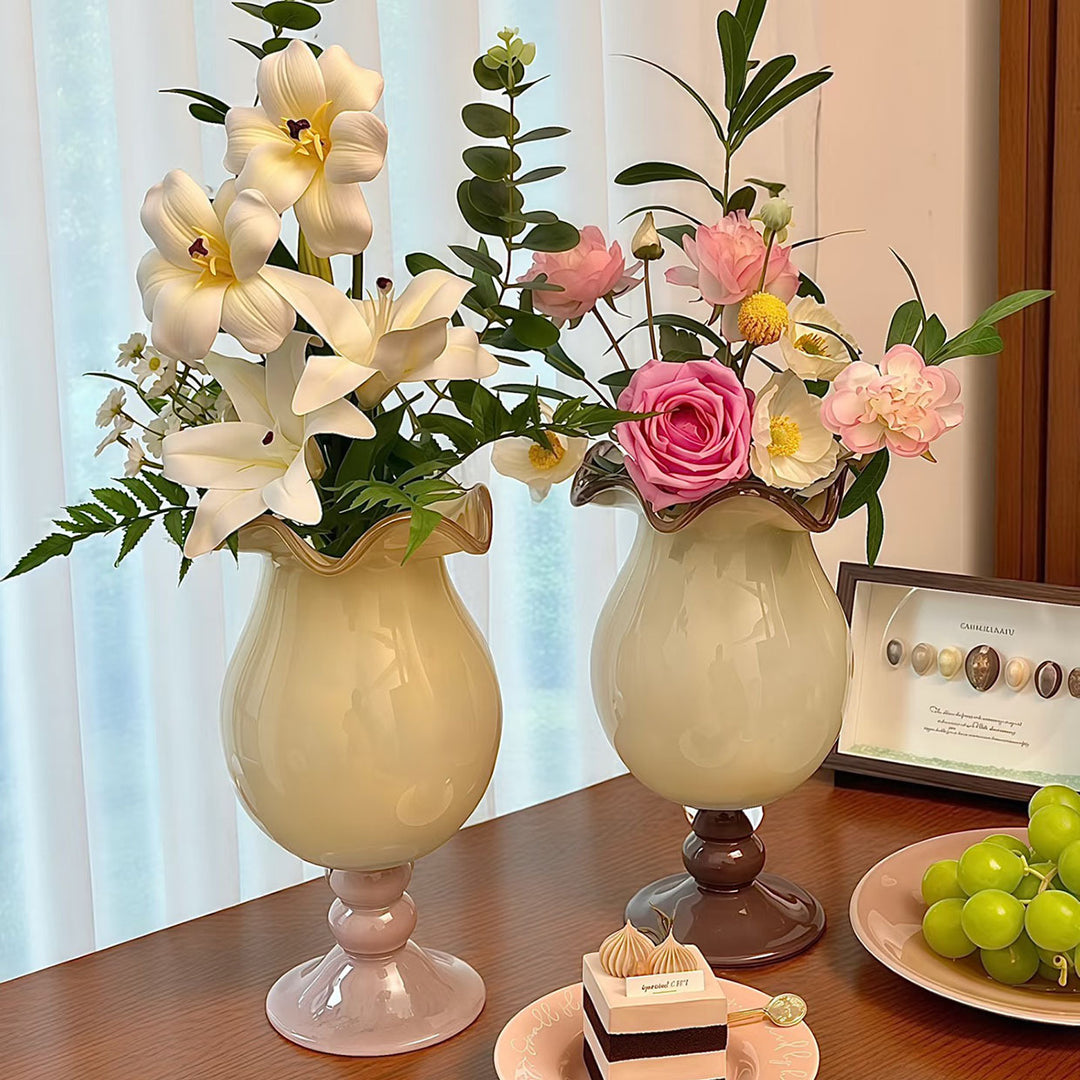 Handblown Ruffled Glass Decorative Vase