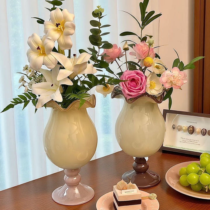 Handblown Ruffled Glass Decorative Vase